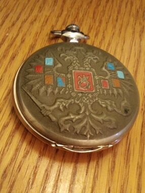 Russian Pocket Watch with Color Inlay - Bronze Tone